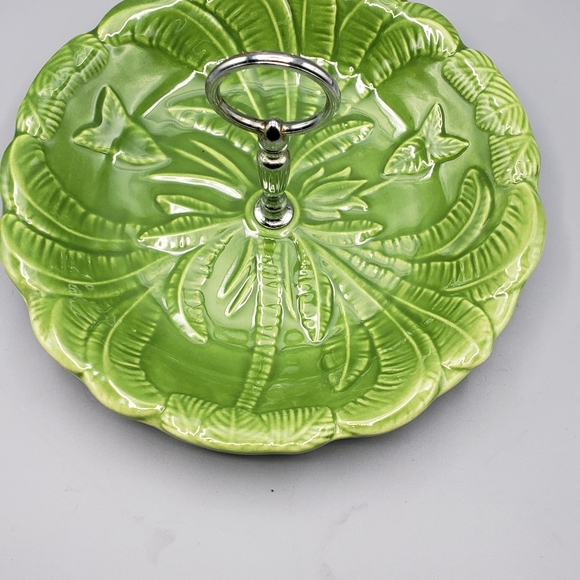 Vintage California pottery green leaf Tidbit tray - Picture 2 of 4